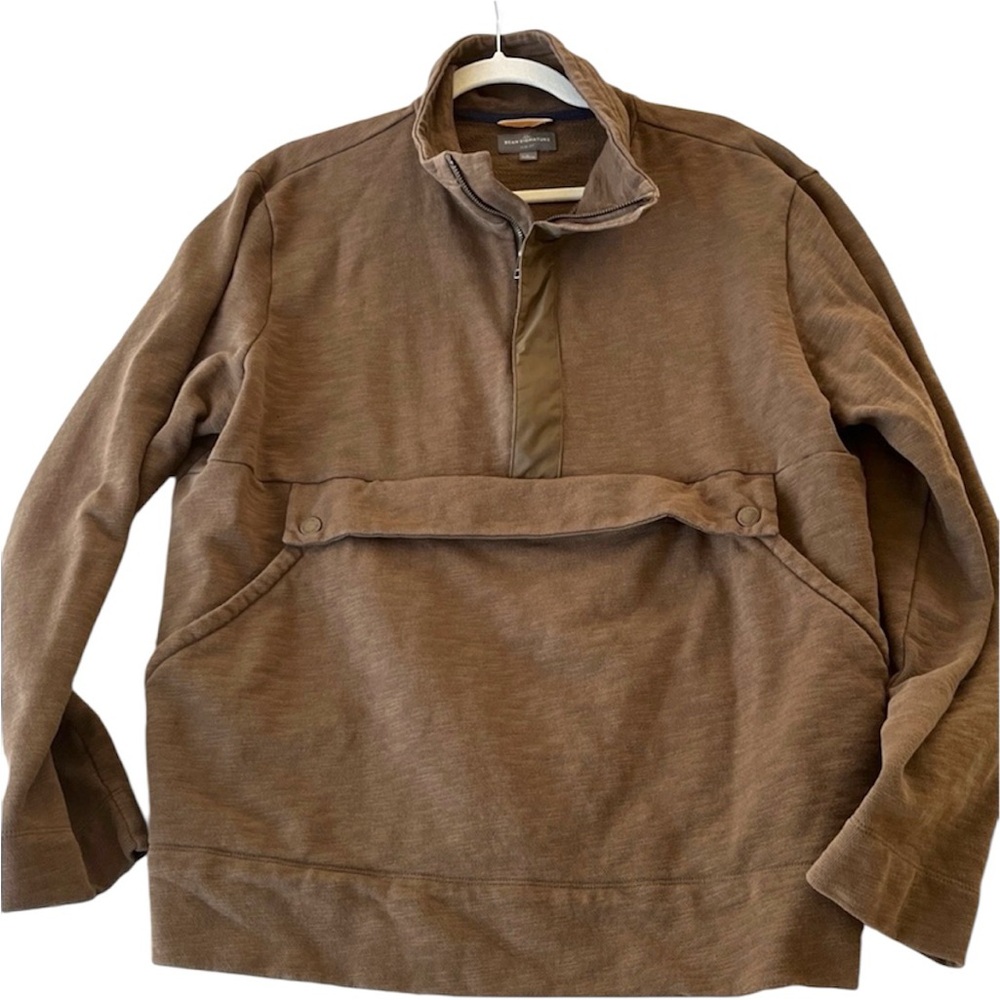 L.L. Bean Cotton Brown 1/2 Zip Front Pocket Sweatshirt Sz Large Slim Fit